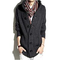 mens casualdaily simple regular cardigan solid stand long sleeve polye ...