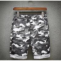 Men\'s Mid Rise Stretchy Shorts Pants, Simple Straight Camouflage