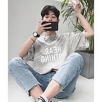 Men\'s Going out Casual/Daily Simple Spring Summer T-shirt, Print Letter Round Neck Short Sleeve Cotton Thin