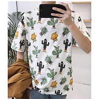 Men\'s Going out Casual/Daily Simple Street chic Spring Summer T-shirt, Print Round Neck Short Sleeve Cotton Thin
