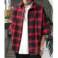 Men\'s Going out Casual/Daily Simple Street chic Spring Summer Shirt, Print Shirt Collar ½ Length Sleeve Cotton Thin