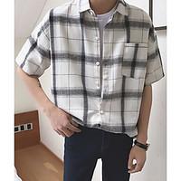 Men\'s Casual/Daily Simple Spring Summer Shirt, Print Shirt Collar ½ Length Sleeve Cotton Thin