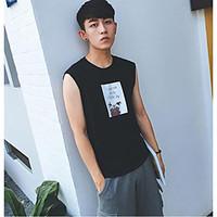 mens casualdaily simple t shirt print round neck sleeveless cotton