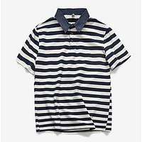 Men\'s Casual/Daily Simple Polo, Striped Shirt Collar Short Sleeve Cotton