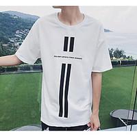 Men\'s Going out Casual/Daily Simple Summer T-shirt, Print Round Neck Short Sleeve Cotton Thin