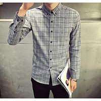 mens casualdaily simple shirt check shirt collar long sleeve cotton