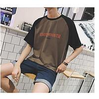 mens casualdaily simple summer t shirt color block letter round neck s ...