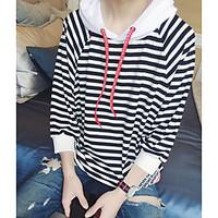 mens casualdaily hoodie solid striped round neck strenchy cotton long  ...