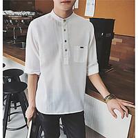 mens casualdaily simple shirt solid stand length sleeve rayon