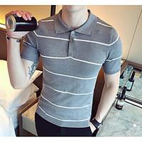 mens casualdaily simple t shirt striped shirt collar short sleeve cott ...