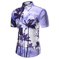 Men\'s Casual/Daily Beach Sports Simple Active Summer Shirt, Geometric Print Shirt Collar Short Sleeve Cotton Rayon Thin