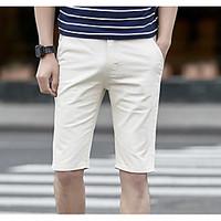 Men\'s Mid Rise Micro-elastic Shorts Pants, Simple Slim Solid