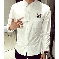 mens work simple spring shirt embroidered shirt collar long sleeve cot ...