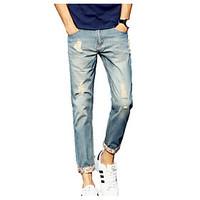 mens mid rise micro elastic jeans pants simple loose solid