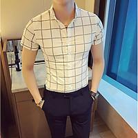 mens casualdaily simple shirt check shirt collar short sleeve cotton