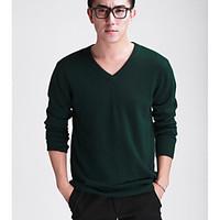 Men\'s Casual/Daily Simple Regular Pullover, Solid V Neck Long Sleeve Cotton Spring Fall Medium Micro-elastic