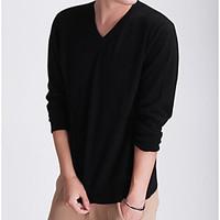 Men\'s Casual/Daily Simple Regular Pullover, Solid V Neck Long Sleeve Wool Spring Fall Medium Micro-elastic