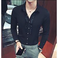 mens casualdaily simple shirt solid peter pan collar long sleeve cotto ...