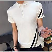 mens casualdaily simple t shirt color block notch lapel short sleeve c ...