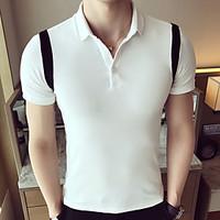 mens casual simple polo solid button down collar short sleeve polyeste ...