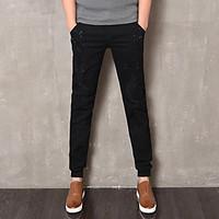 mens mid rise micro elastic jeans pants simple skinny solid