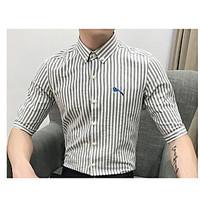 Men\'s Business Daily Vintage Simple Spring Summer Shirt, Solid Striped Shirt Collar ¾ Sleeve Cotton Medium