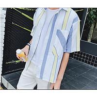 Men\'s Daily Vintage Summer Shirt, Solid Striped Shirt Collar ½ Length Sleeve Cotton Medium