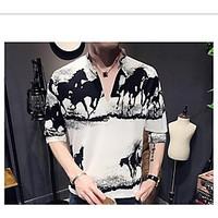 mens daily vintage spring summer t shirt solid print v neck length sle ...