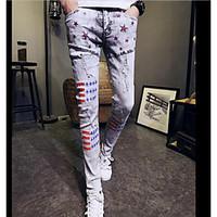 mens mid rise strenchy jeans pants simple skinny print