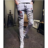 mens mid rise micro elastic jeans pants simple skinny print