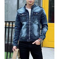 mens casualdaily simple spring fall denim jacket solid stand long slee ...