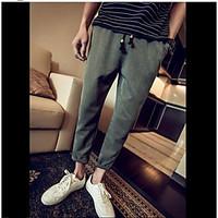 Men\'s Mid Rise Micro-elastic Chinos Pants, Simple Relaxed Pure Color Solid