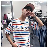 mens daily simple summer t shirt striped round neck short sleeve cotto ...