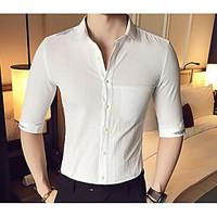 mens casual simple summer shirt solid stand short sleeve cotton thin