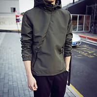 mens dailywear hoodie solid stand micro elastic silk long sleeve fall  ...