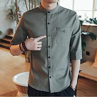 mens daily casual simple summer shirt solid stand short sleeve other o ...