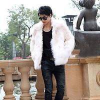 Men\'s Plus Size Street chic Fur Coat, Solid Shirt Collar Long Sleeve Winter White / Black / Brown Faux Fur Thick