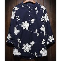 mens casualdaily simple summer shirt floral round neck length sleeve o ...