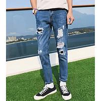 mens mid rise micro elastic jeans pants simple skinny solid