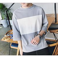 Men\'s Going out Casual/Daily Party Simple Street chic Spring Summer T-shirt, Color Block Round Neck Short Sleeve Cotton Medium