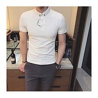 Men\'s Going out Casual/Daily Simple Street chic Spring Summer T-shirt, Print Shirt Collar Short Sleeve Cotton Medium