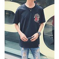 Men\'s Casual/Daily Simple Spring Summer T-shirt, Floral Print Round Neck Short Sleeve Cotton Thin