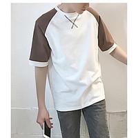 Men\'s Casual/Daily Simple Spring Summer T-shirt, Patchwork Round Neck Short Sleeve Cotton Thin