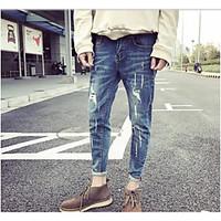 mens mid rise micro elastic jeans pants simple loose solid