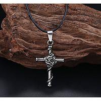 Men\'s Pendant Necklaces Titanium Steel Cross Fashion Euramerican Silver Jewelry Wedding Party Daily Casual 1set