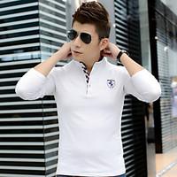 mens casualdaily simple t shirt print stand long sleeve cotton