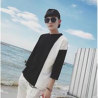 mens casualdaily simple t shirt solid patchwork round neck long sleeve ...