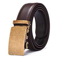 Men\'s Solid Buckle with Automatic Ratchet Leather Belt 35mm Wide 1 3/8