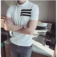 Men\'s Casual/Daily Simple Summer Polo, Striped Shirt Collar Short Sleeve Polyester Thin