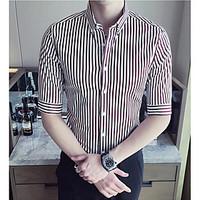 Men\'s Casual/Daily Simple T-shirt, Striped Standing Collar ½ Length Sleeve Cotton